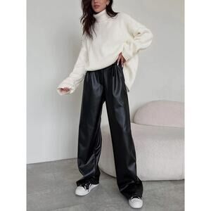 Commense Faux Leather Wide Leg Pants M NWT